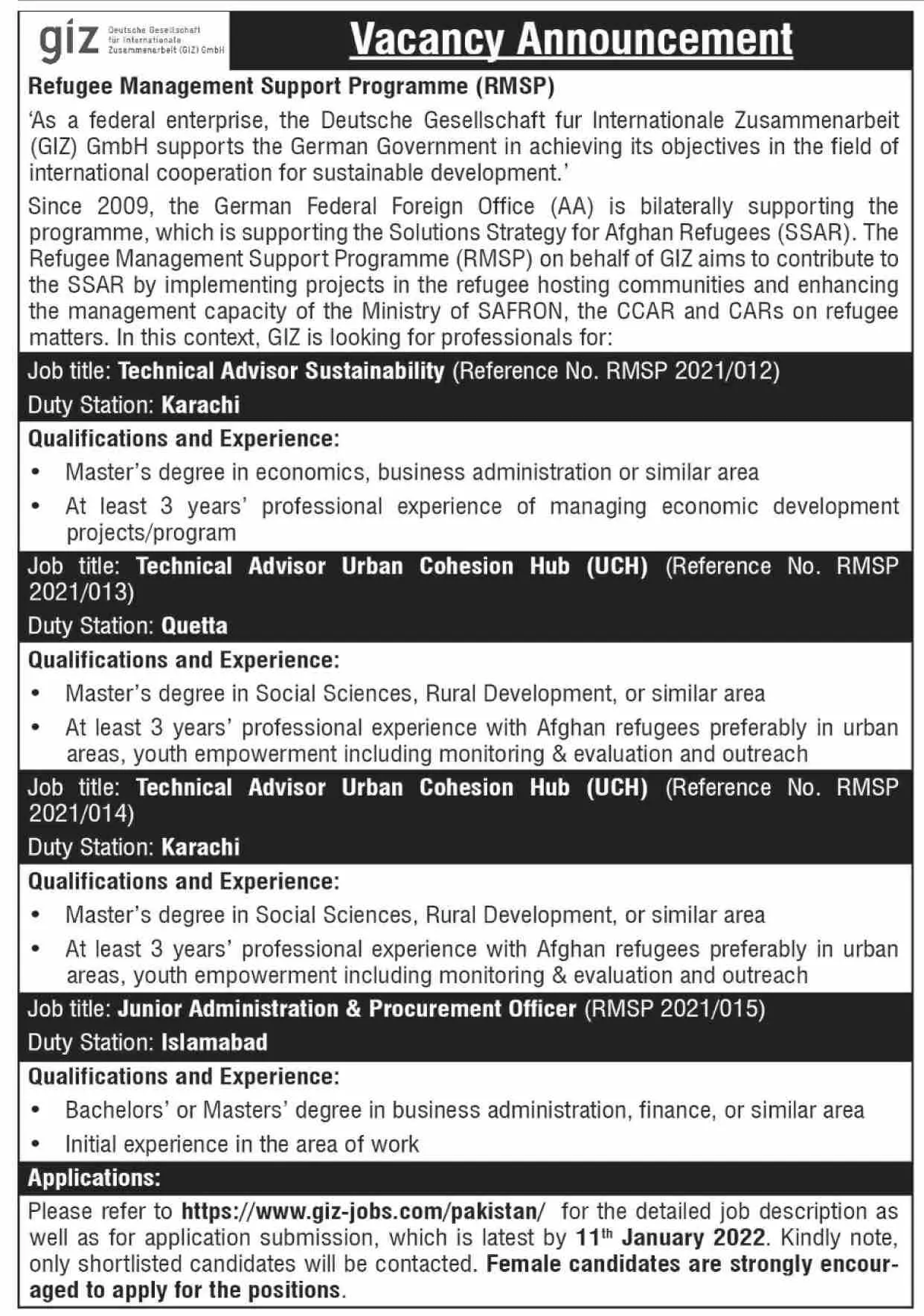 Jobs In GIZ Ngo – GIZ Deutsche Gesellschaft für Internationale Zusammenarbeit (GIZ) GmbH Jobs 2021 — original advertisement