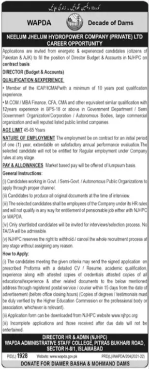 Jobs at wapda Neelum Jhelum – Water and Power Development Authority Jobs 2022 — original advertisement