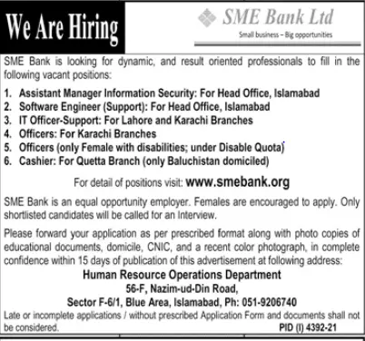 Jobs at SME bank Quetta – Govt of Balochistan Jobs 2022 — original advertisement