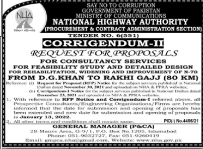 jobs At National Highway Authority Islamabad Jobs 2022 — original advertisement