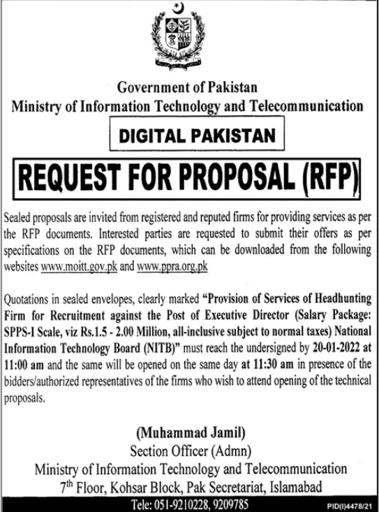 Jobs Ministry of Information And Telecommunication Islamabad – Ministry of Information Technology and Telecommunication Jobs 2022 — original advertisement