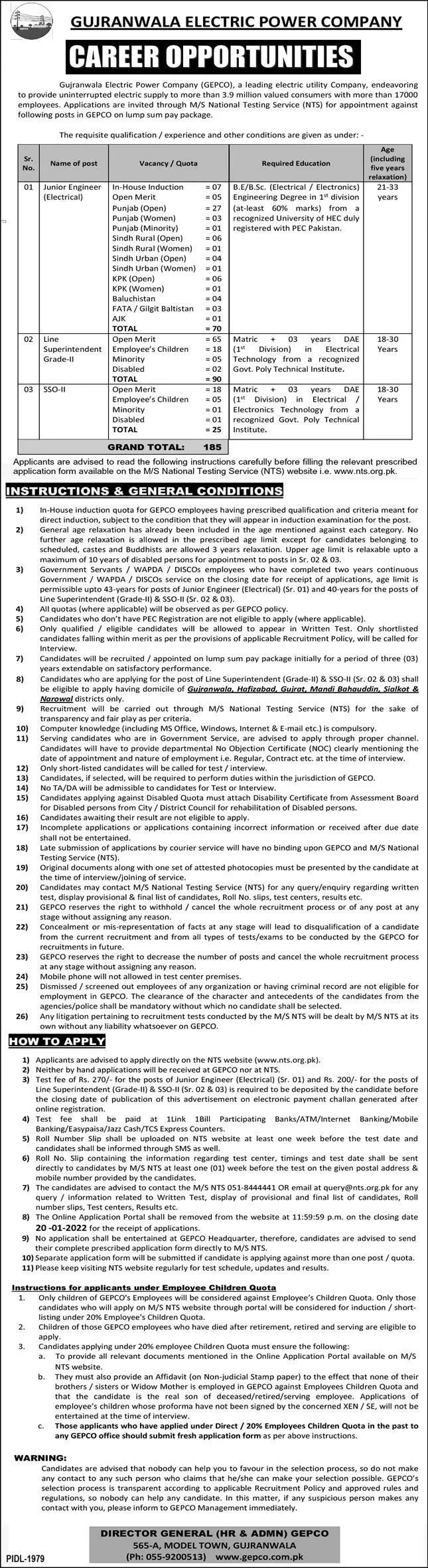 Gujranwala Electric Power Company GEPCO Jobs 2022 Jobs 2022 — original advertisement