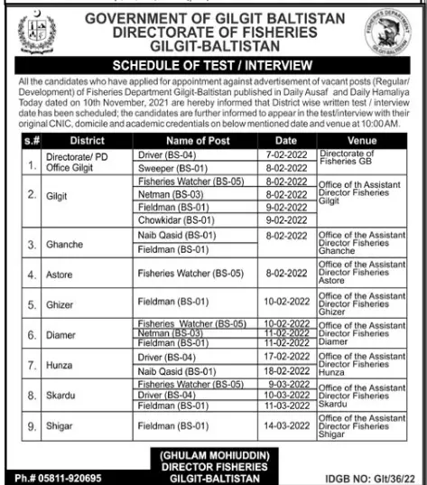 Fisheries Department Gilgit Baltistan Jobs 2022 Jobs 2022 — original advertisement