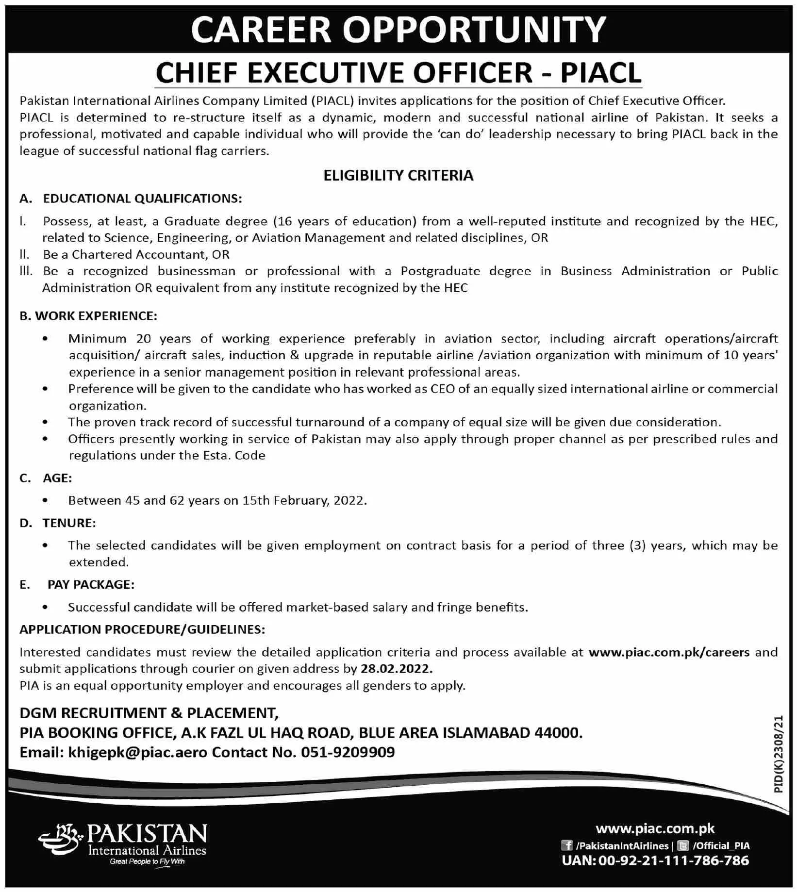Cheif Excutive Officer-PIACL JOBS – Private Company Jobs 2022 — original advertisement