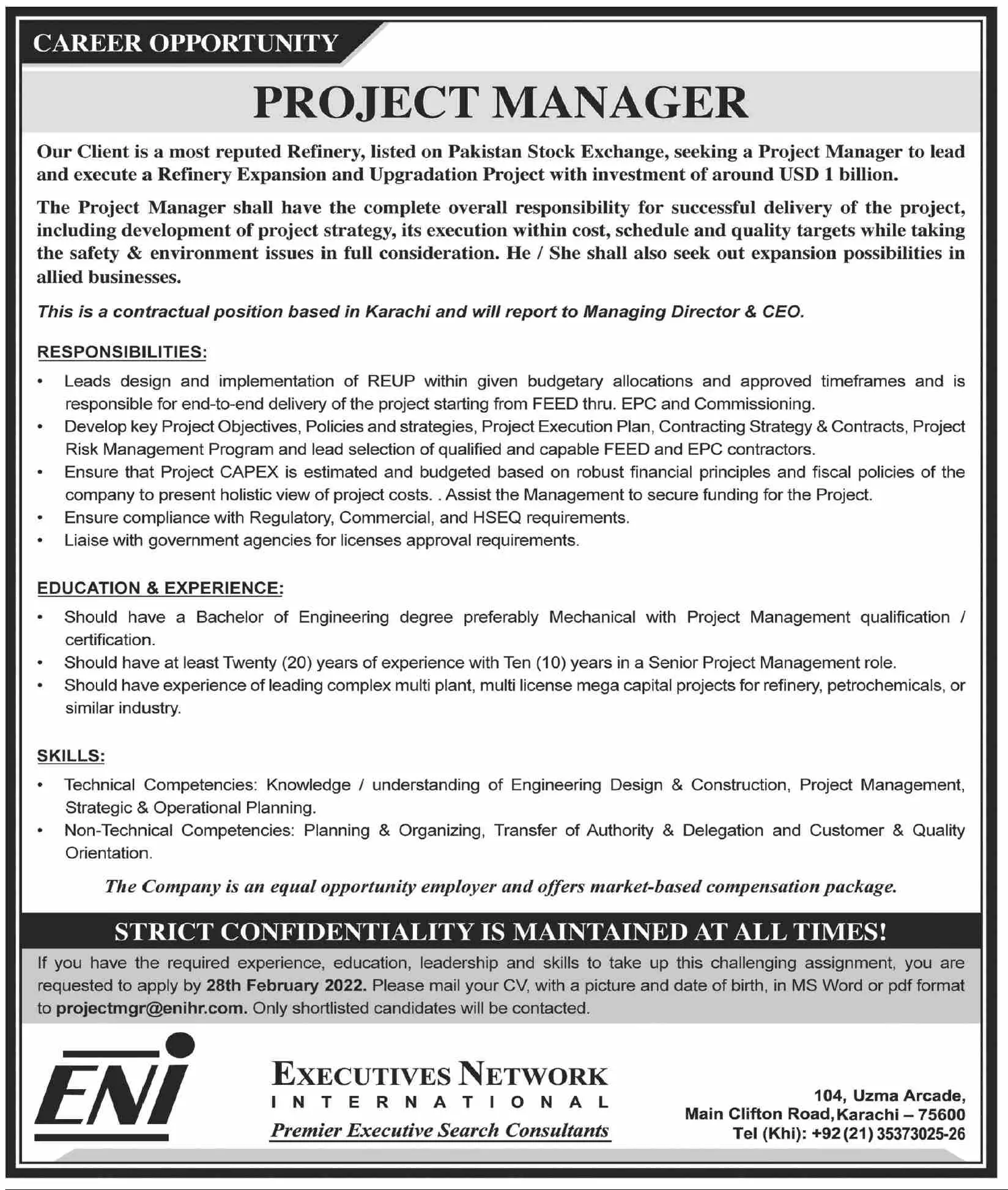 PROJECT MANAGER JOBS – Private Company Jobs 2022 — original advertisement