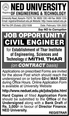 NED University of Engineering & Technology  KARACHI JOBS – NED University of Engineering and Technology Jobs 2022 — original advertisement