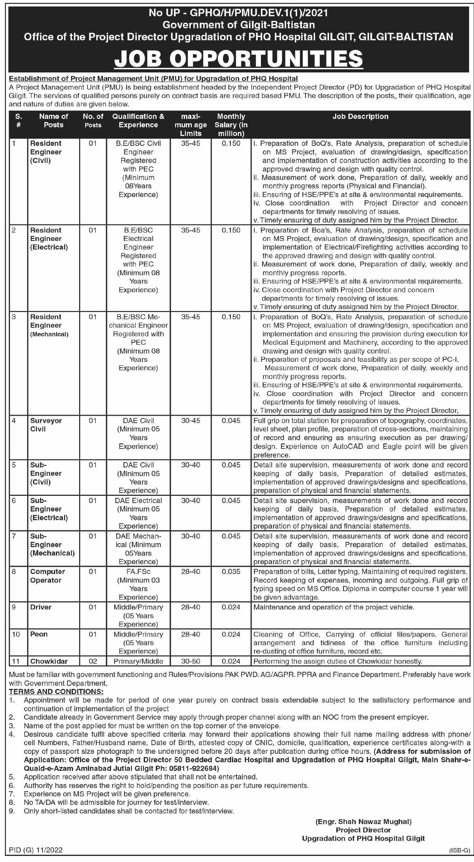 Project Management Unit - (PMU)  JOBS – Government of Gilgit-Baltistan Jobs 2022 — original advertisement