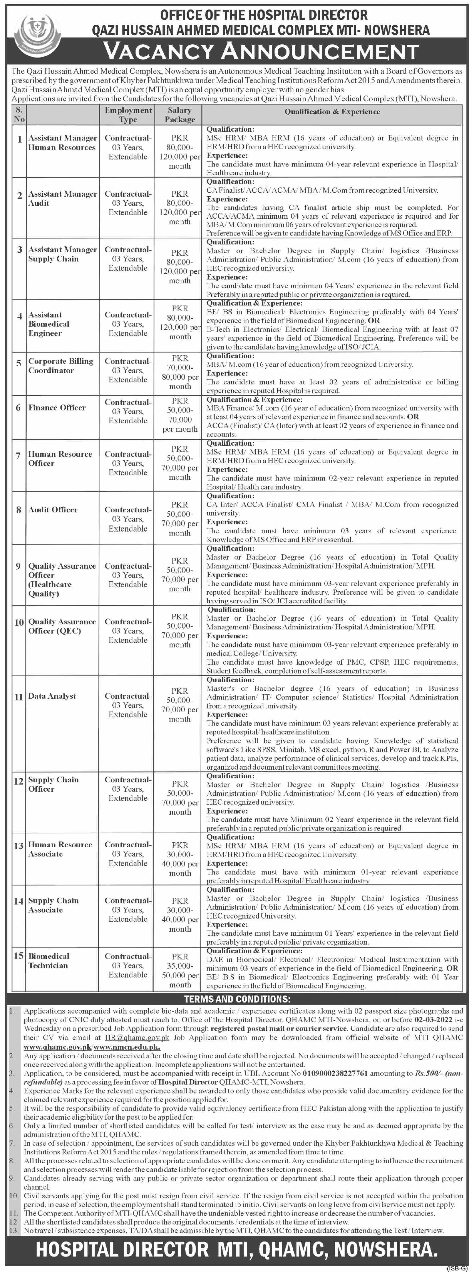 Jobs Qazi Hussain Ahmad Medical Complex Nowshera KPK – Govt of Kpk Jobs 2022 — original advertisement