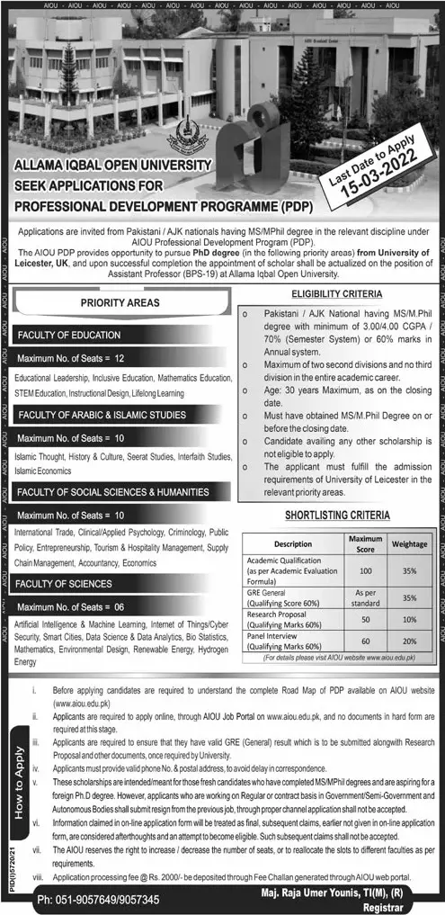 Allama Iqbal Open University Islamabad JOBS Jobs 2022 — original advertisement
