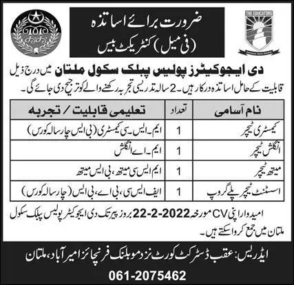 The Educators Police Public School Multan  JOBS – Private Sector Organization Jobs 2022 — original advertisement