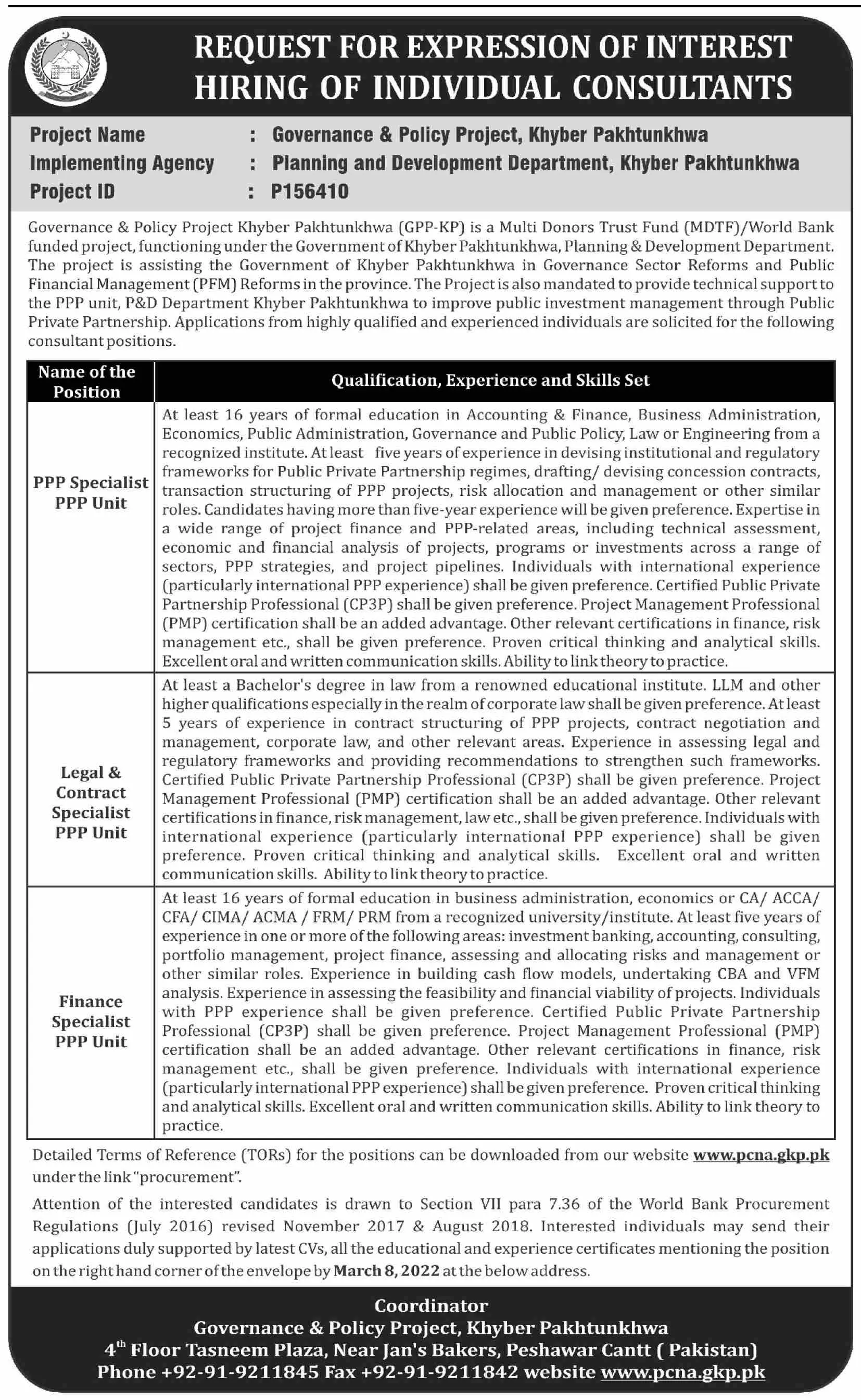 Governance and Policy Project for Khyber Pakhtunkhwa JOBS – Governance and Policy Program for Khyber Pakhtunkhwa Jobs 2022 — original advertisement