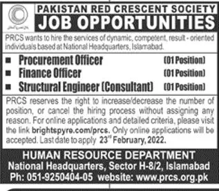 Pakistan Red Crescent Society JOBS Jobs 2022 — original advertisement