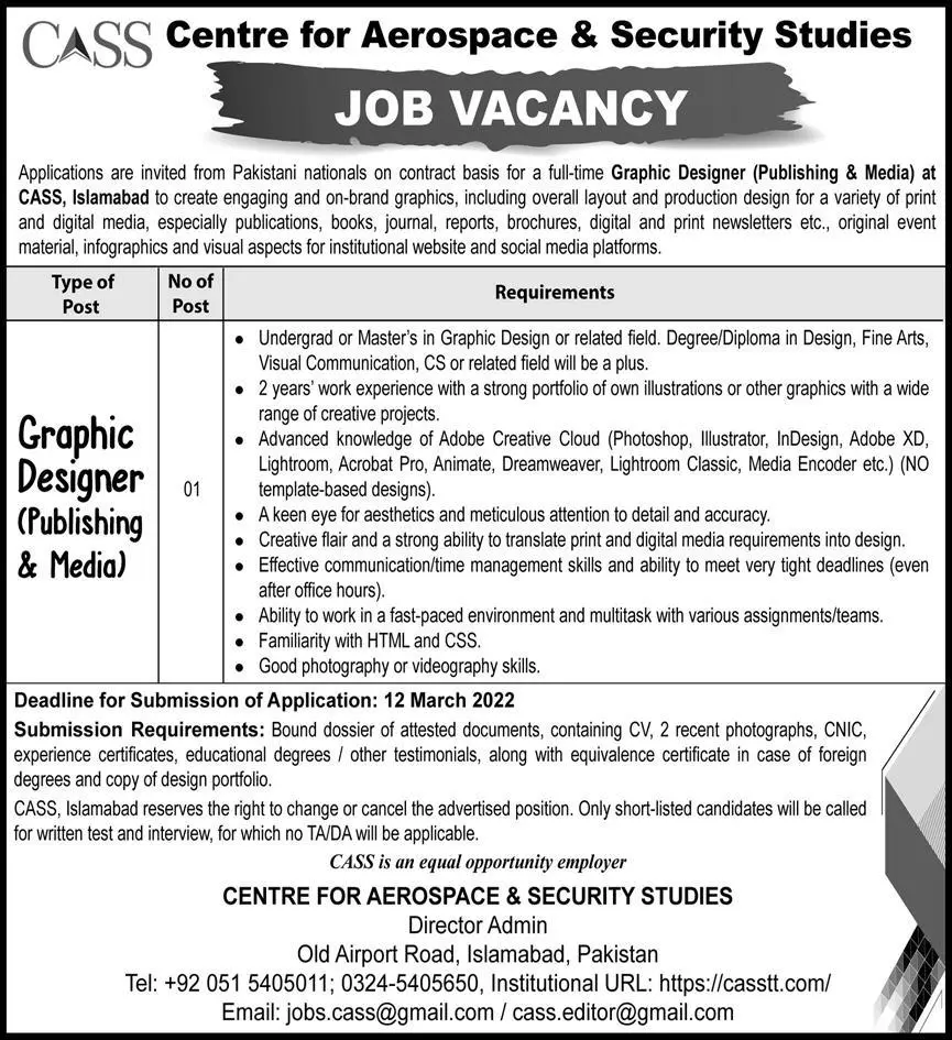 Centre for Aerospace and Security Studies: CASS JOBS – Private Company Jobs 2022 — original advertisement