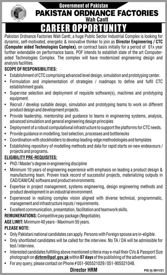 PakIstan ordnance Factory wah cantt JOBS – Pakistan Ordnance Factories Board Wah Cantt Jobs 2022 — original advertisement
