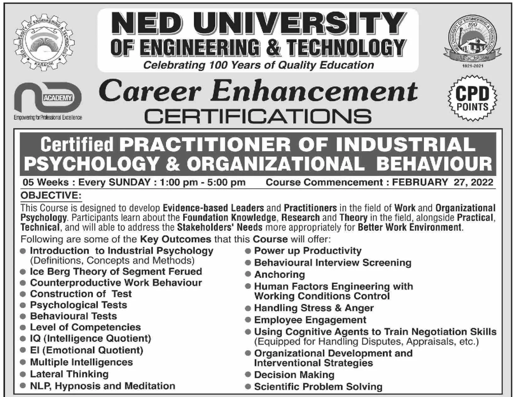 Ned University of Engineering And Technology Jobs 2022 — original advertisement