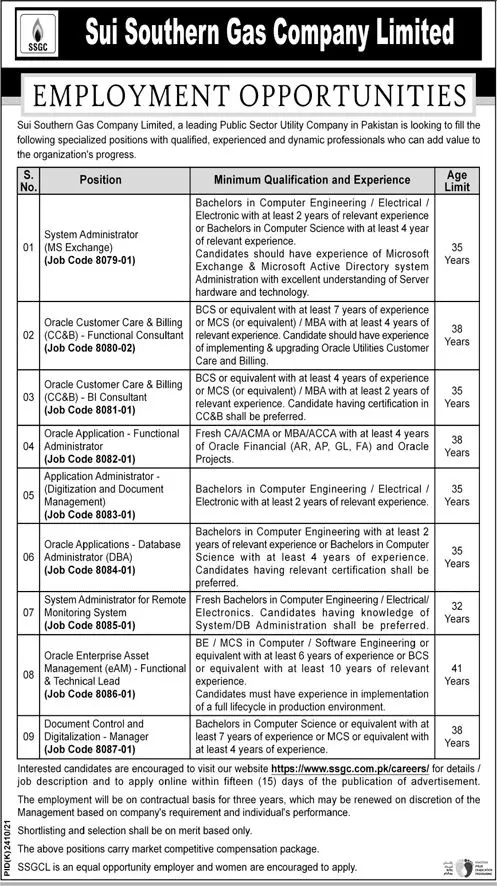 Sui southern Gas Company Limited Jobs Jobs 2022 — original advertisement