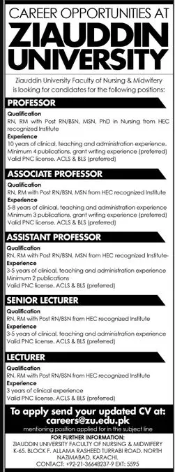 Ziauddin University  KARACHI JOBS – University of Karachi Jobs 2022 — original advertisement