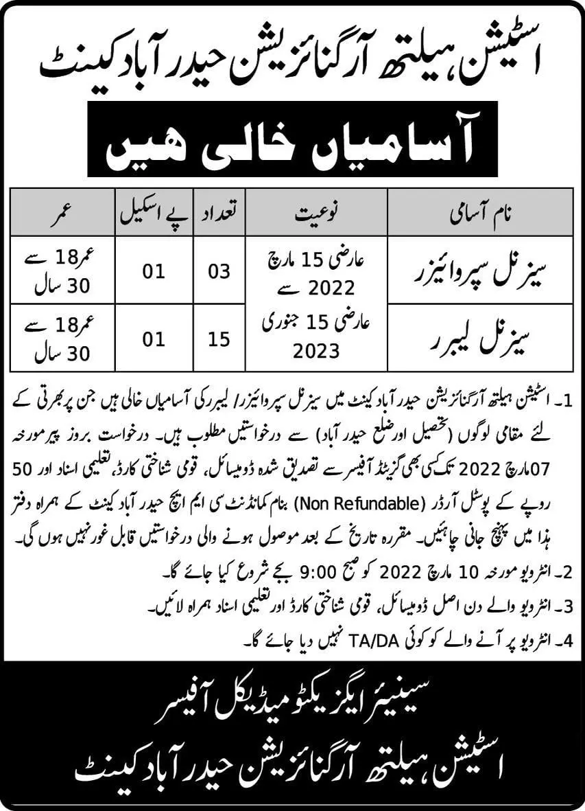 Station Health Organization Jobs – Private Sector Organization Jobs 2022 — original advertisement