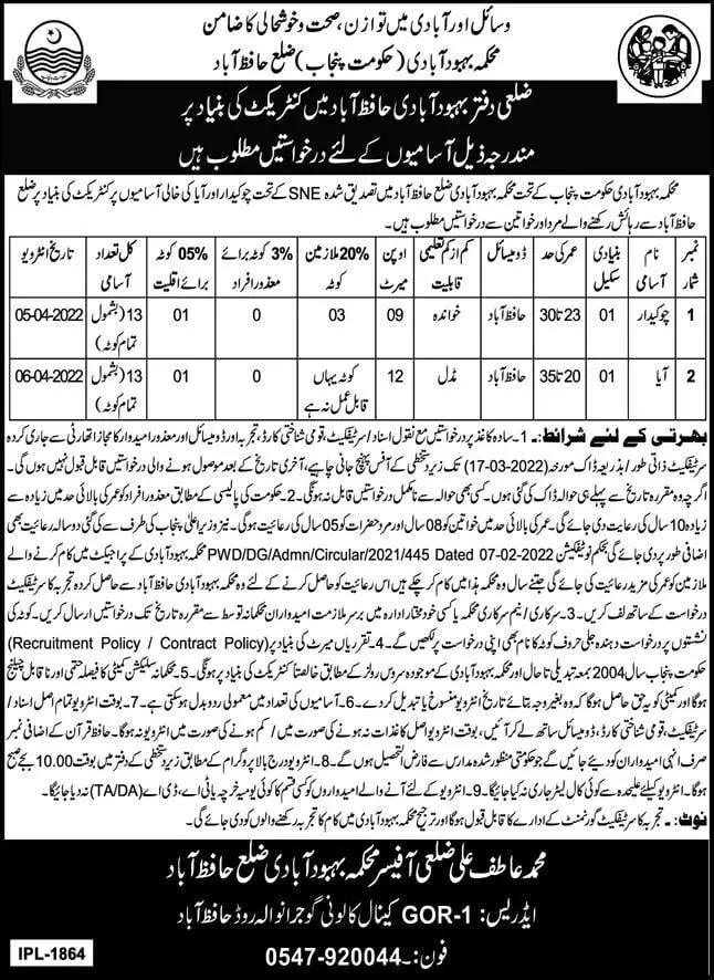 Population Welfare Department Jobs – Population Welfare Department AJK Jobs 2022 — original advertisement