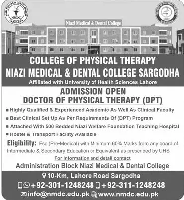 Niazi Medical and Dental College Admission – Niazi Medical and Dental College Sargodha Admissions 2022 — original advertisement