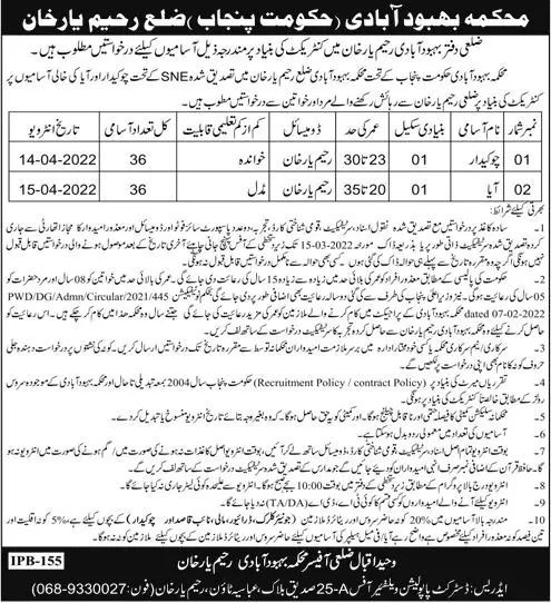 Population Welfare Department  Jobs – Population Welfare Department Punjab Jobs 2022 — original advertisement