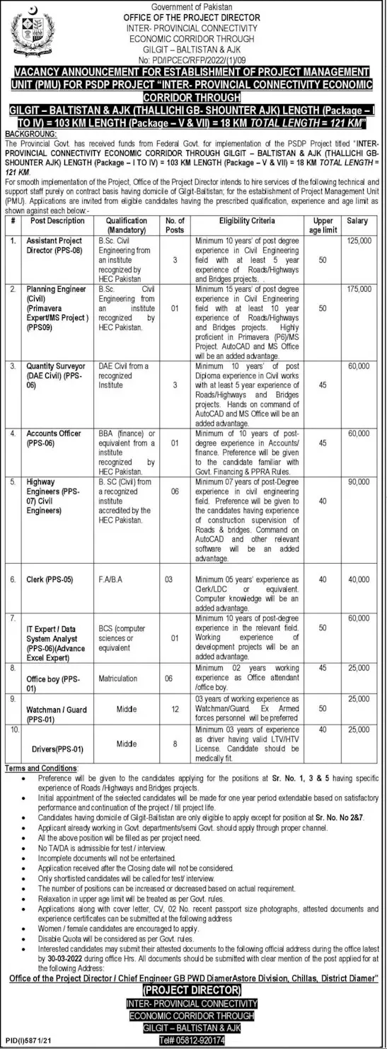 Inter Provincial Connectivity Economic Corridor Jobs KPK – Federal Government Organization Jobs 2022 — original advertisement