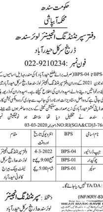 Irrigation Department, Sindh  Jobs – Irrigation Department Sindh Jobs 2022 — original advertisement