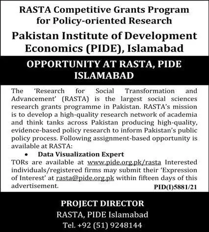 Pakistan Institute of Development Economics  Jobs – Federal Government Organization Jobs 2022 — original advertisement