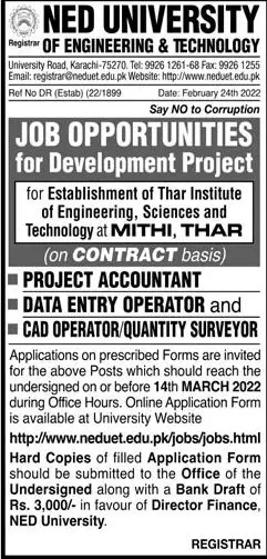 National University of Engineering & Technology NED Jobs – NED University of Engineering and Technology Jobs 2022 — original advertisement