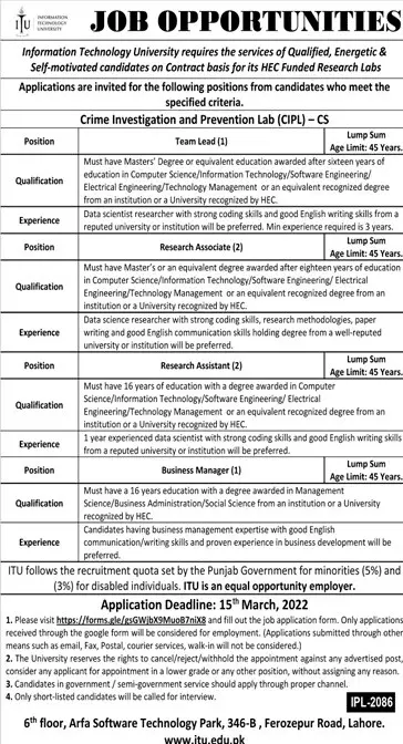 Information Technology University Jobs – Information Technology University of the Punjab Lahore Jobs 2022 — original advertisement