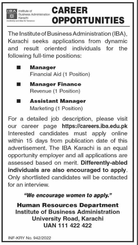 The Institute  Of Business Administration (IBA) Karachi Jobs – IBA Karachi Jobs 2022 — original advertisement