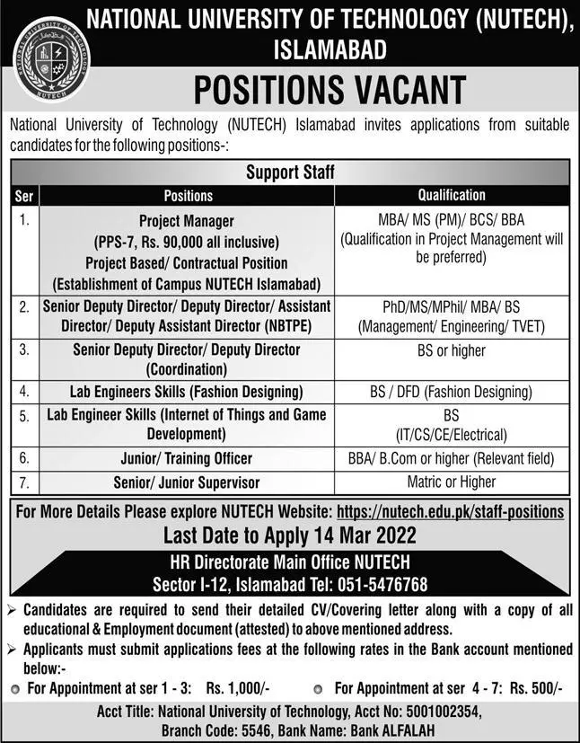National University of Technology  NUTECH Islamabad  Jobs – National University of Technology NUTECH Islamabad Jobs 2022 — original advertisement