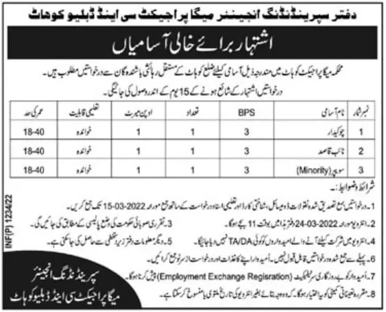 Mega Project C and W Kohat  Jobs – Communication & Works Department KPK Jobs 2022 — original advertisement