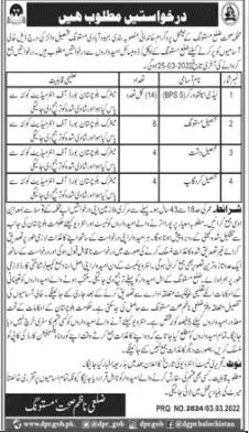 Health Department Mastung Jobs 2022 – Health Department Balochsitan Jobs 2022 — original advertisement
