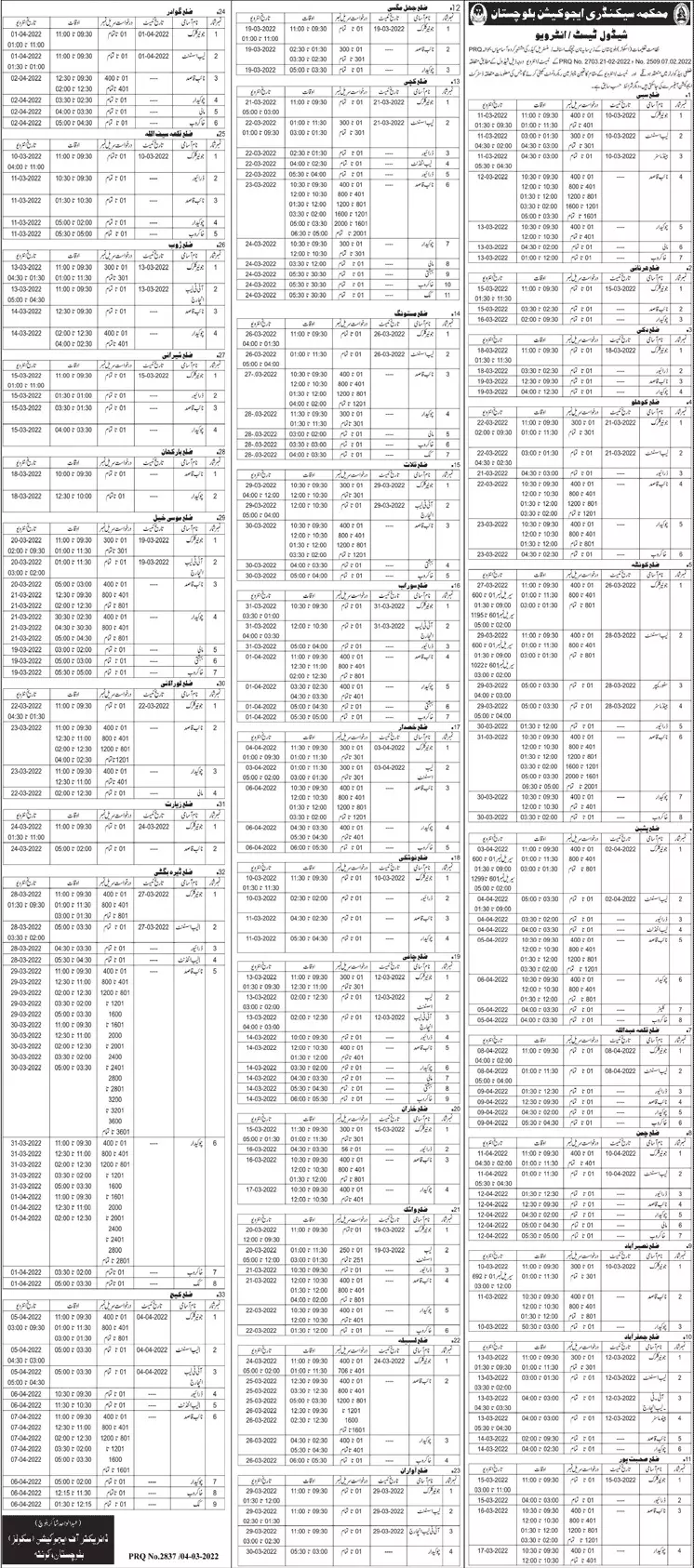 Interview Secondary Education Department Balochistan Jobs 2022 — original advertisement