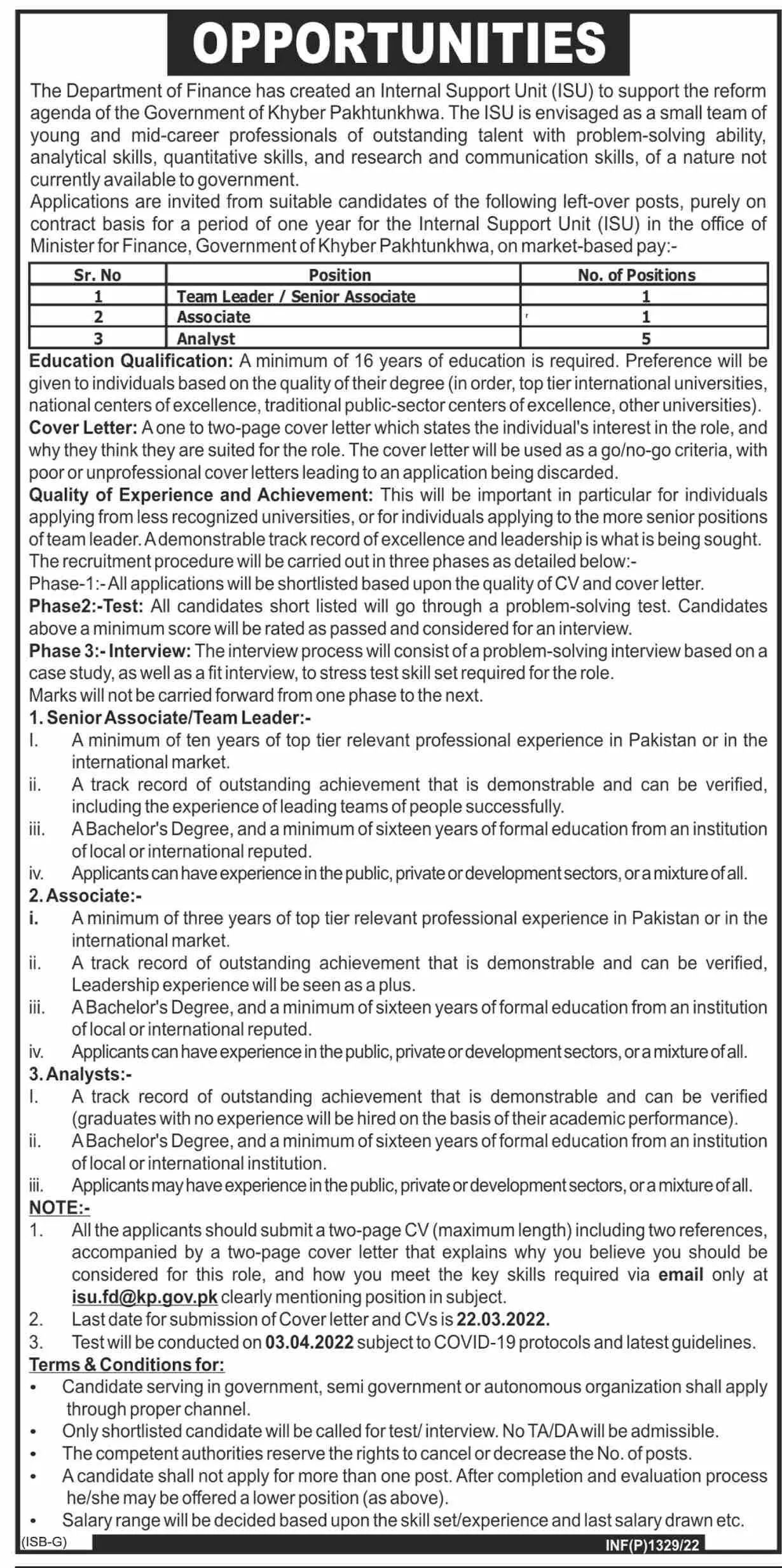 Jobs in Finance Department kpk 2022 Jobs 2022 — original advertisement