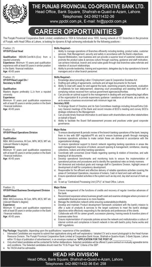 The Punjab Provincial Cooperative Bank Limited – Bank of Punjab Jobs 2022 — original advertisement
