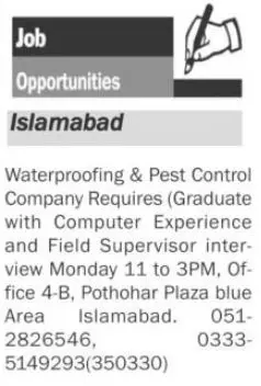 Jobs In Waterprof & Pest Contral Company – Private Company Jobs 2022 — original advertisement