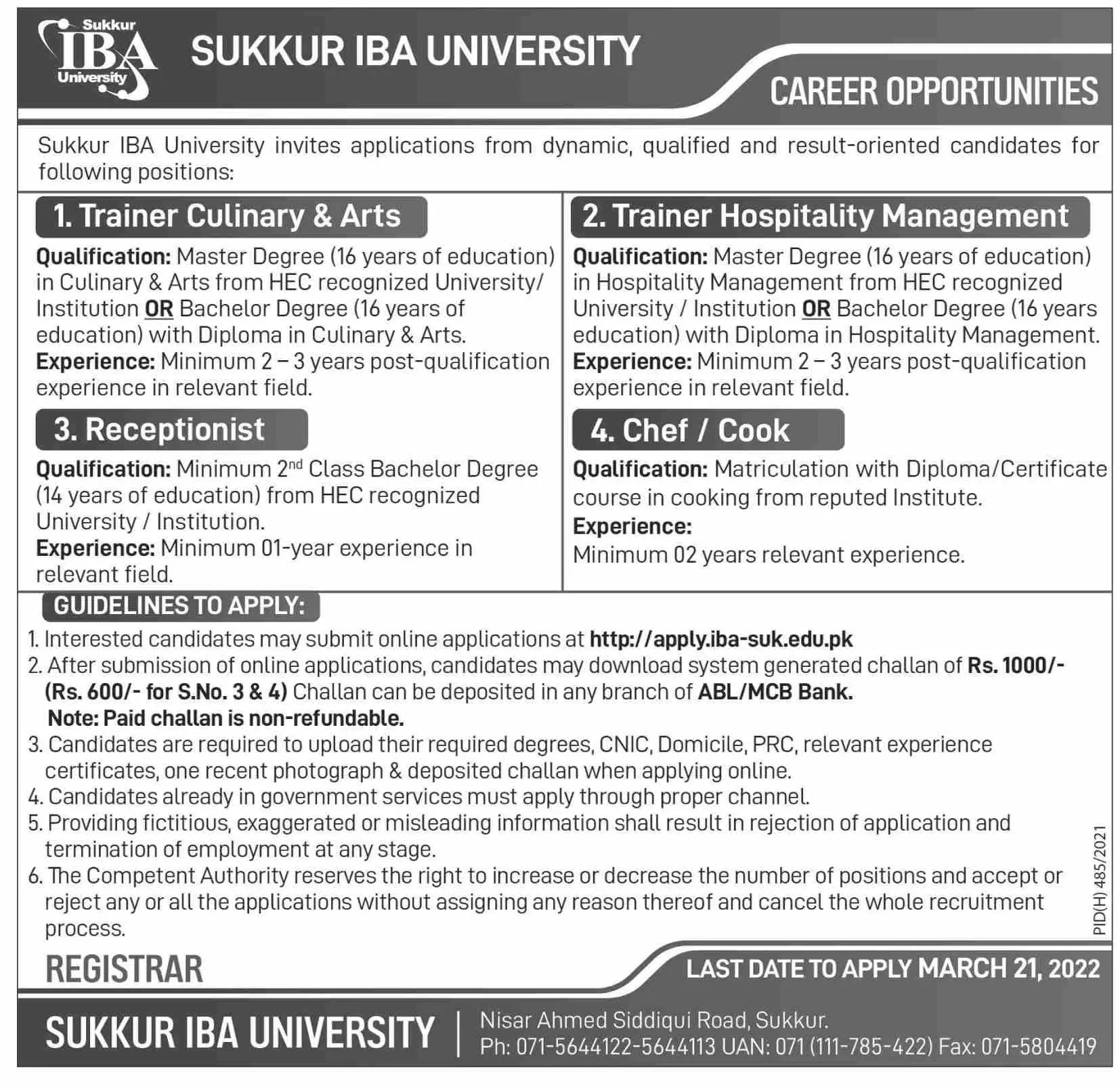 Sukkur IBA University Jobs Jobs 2022 — original advertisement