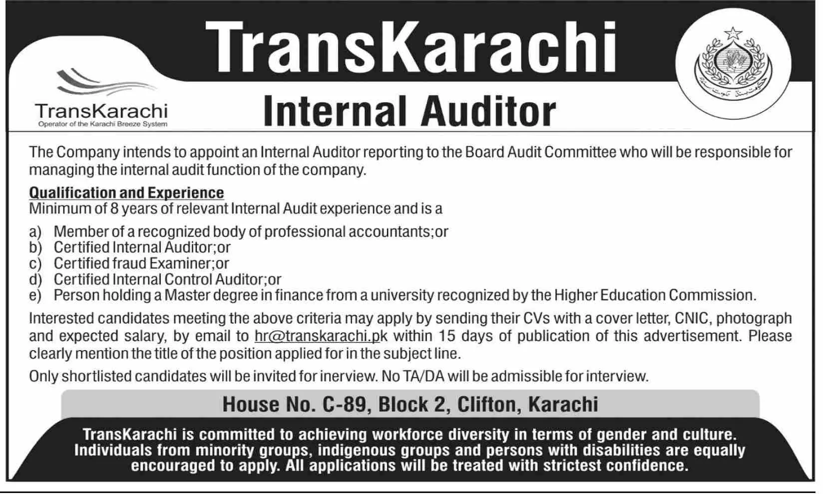 Jobs  In BRT Trans Karachi Jobs 2022 — original advertisement