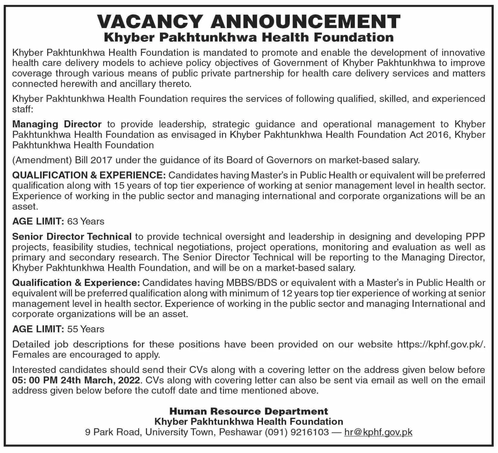 Khyber Pakhtunkhwa Health Foundation Jobs – Medical Health Foundation KPK Jobs 2022 — original advertisement