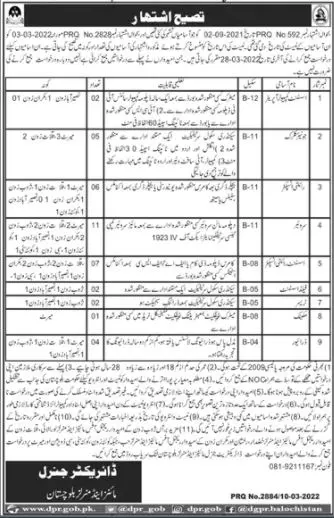 Mines and Minerals Department Balochistan Jobs Jobs 2022 — original advertisement