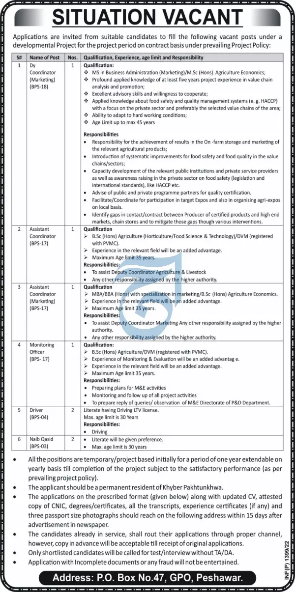 Job In khyber pakhtunkhwa  Developmental Project  Period – Public Sector Organization Jobs 2022 — original advertisement