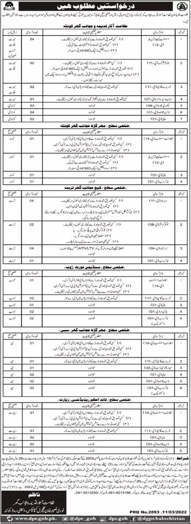 Directorate of Archaeology Museum Balochistan Jobs 2022 – Govt of Balochistan Jobs 2022 — original advertisement