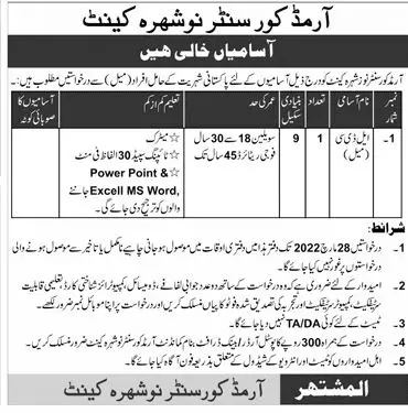 Pak Army Jobs In Nowshera 2022 – Pakistan Army Jobs 2022 — original advertisement