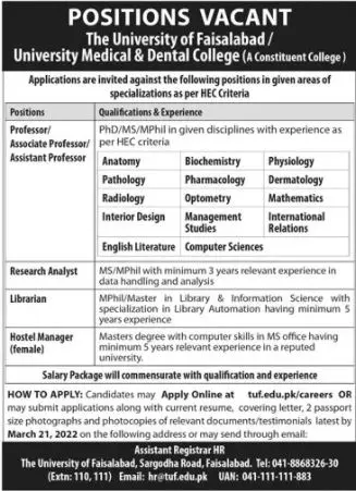 Jobs In Faisalabad Medical University, Faisalabad Jobs 2022 — original advertisement
