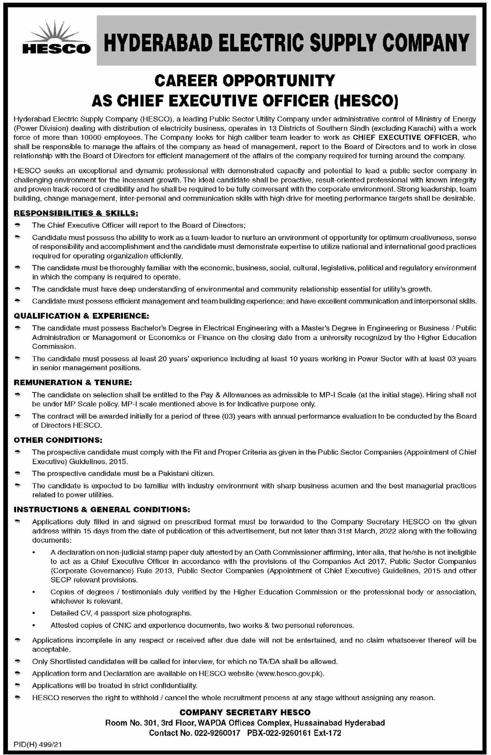 Hyderabad Electric Supply Company  Jobs Jobs 2022 — original advertisement
