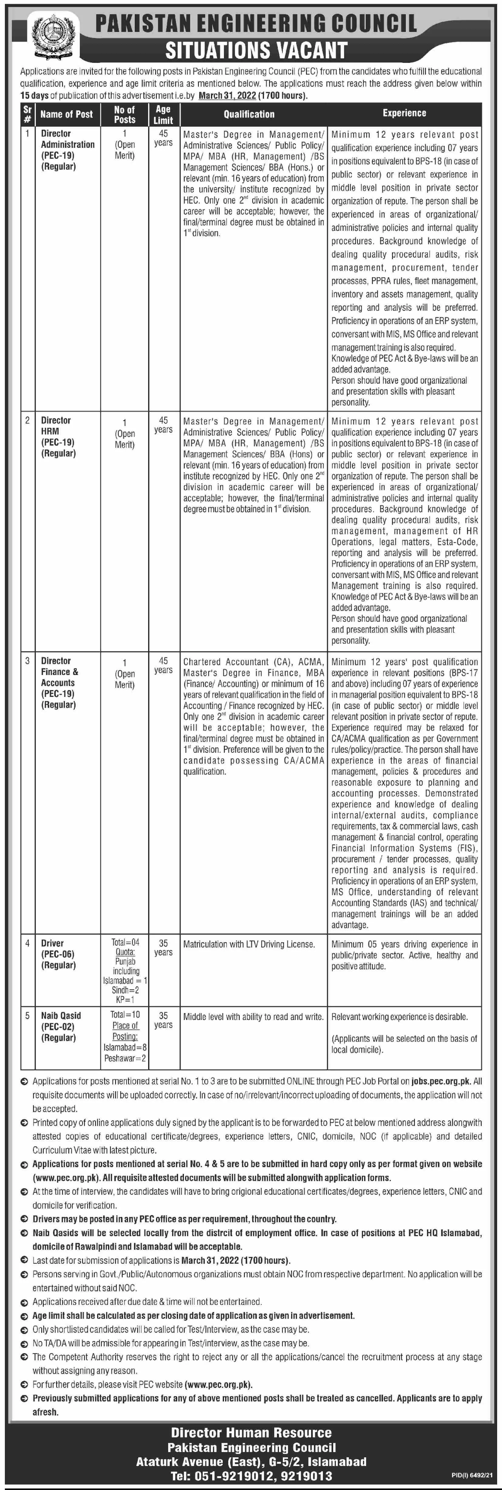 Jobs In Pakistan Engineering Council - PEC – Pakistan Engineering Council (PEC) Jobs 2022 — original advertisement