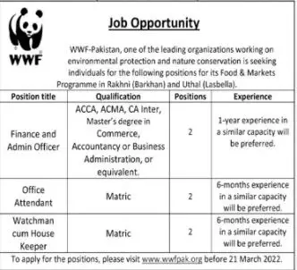 World Wide Fund WWF Balochistan Jobs 2022 – World Wide Fund WWF Pakistan Jobs 2022 — original advertisement