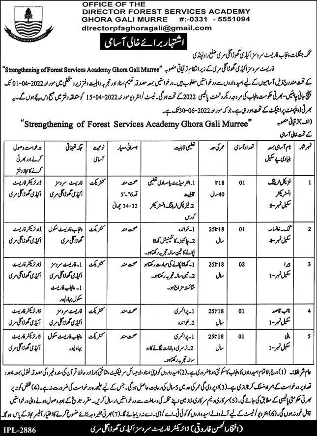 Jobs In Forest Service Academy Murree punjab – Forest Wildlife & Fishries Department Punjab Jobs 2022 — original advertisement